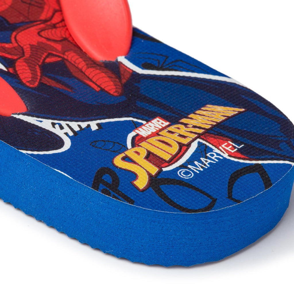 Ciabatte infradito in gomma blu e rosse con stampa Spiderman