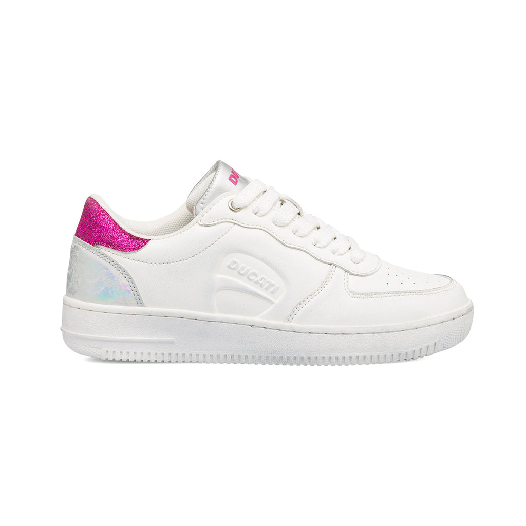 Sneakers bianche da donna con glitter fucsia Ducati Heritage