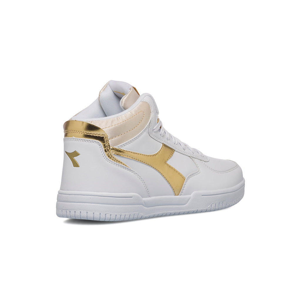 Sneakers alte bianche da donna con logo metallizzato Diadora Raptor Mid Metallic