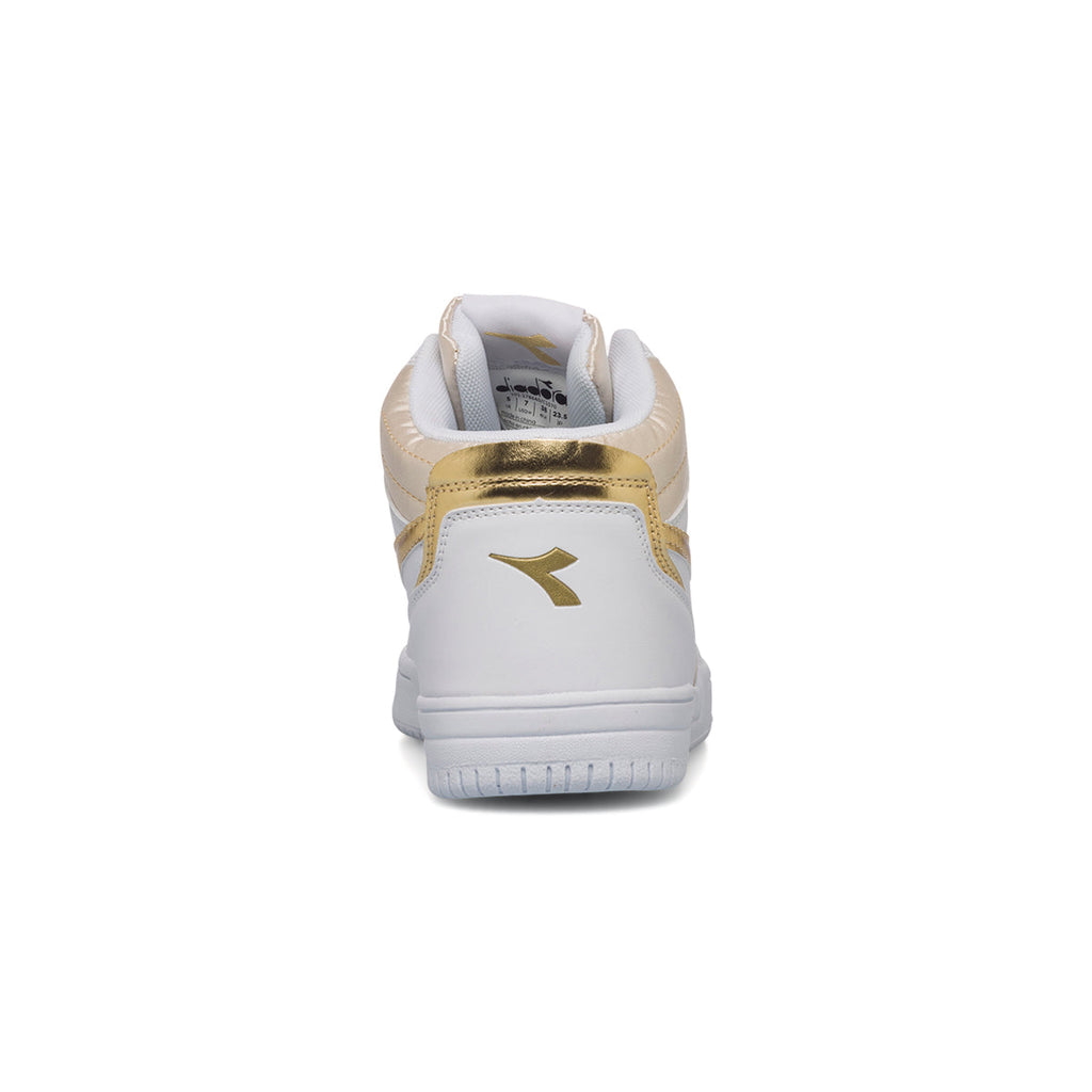 Sneakers alte bianche da donna con logo metallizzato Diadora Raptor Mid Metallic