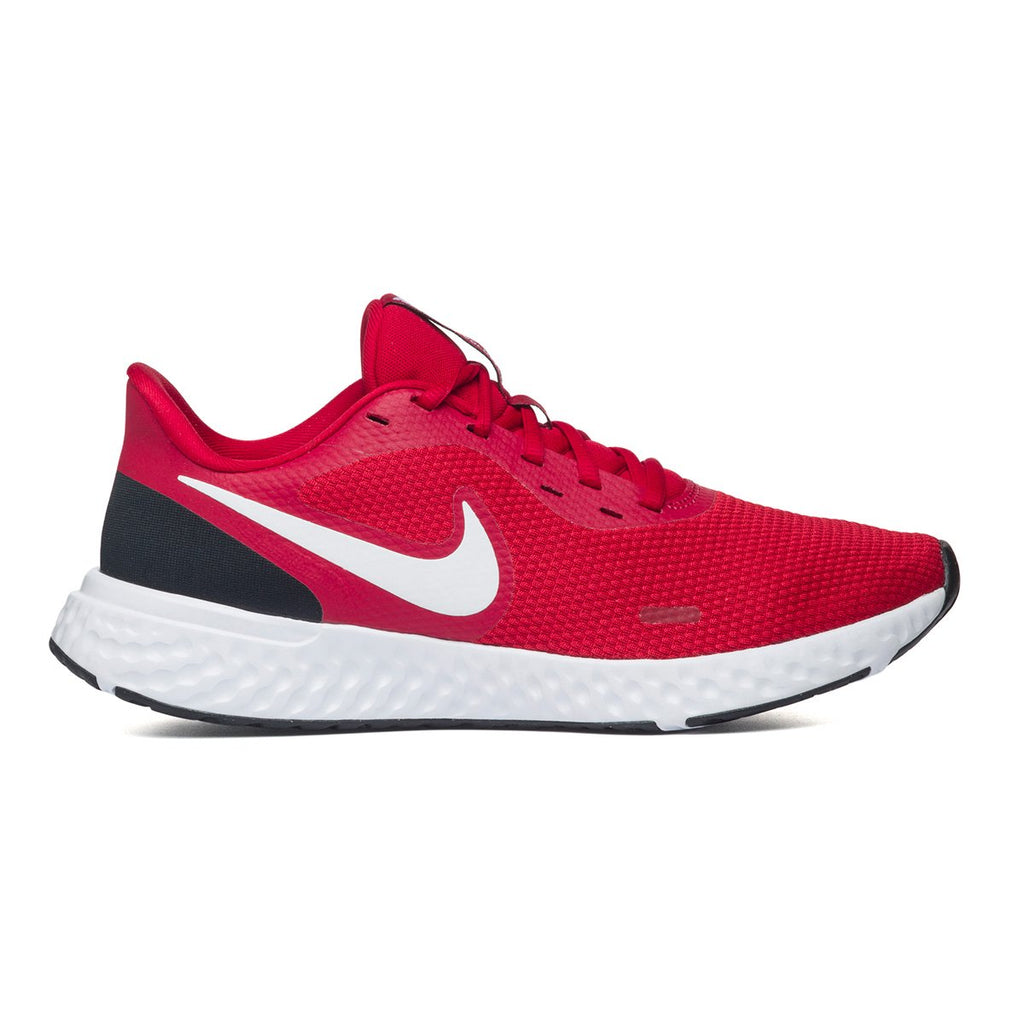 Scarpe da running rosse, nere e bianche in tessuto e similpelle con logo Nike Revolution 5