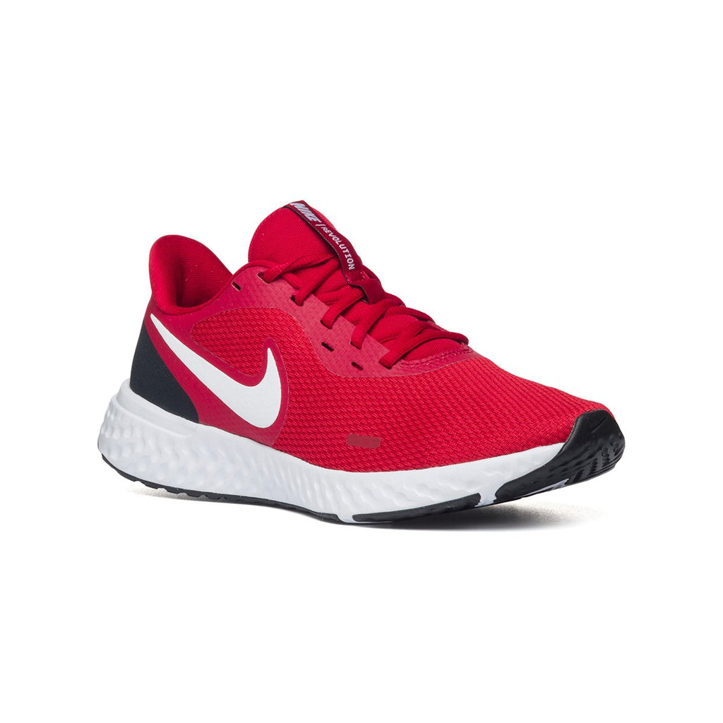 Scarpe da running rosse, nere e bianche in tessuto e similpelle con logo Nike Revolution 5