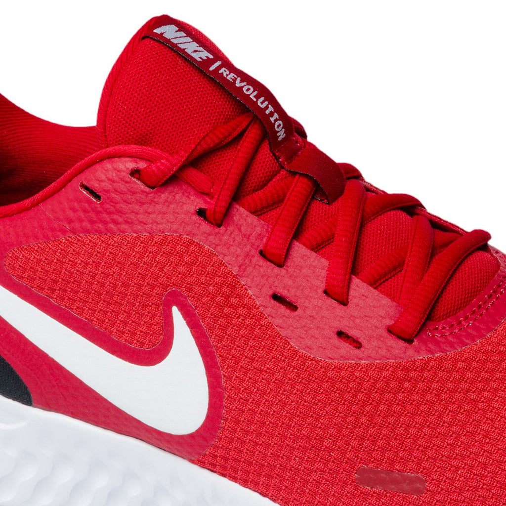 Scarpe da running rosse, nere e bianche in tessuto e similpelle con logo Nike Revolution 5