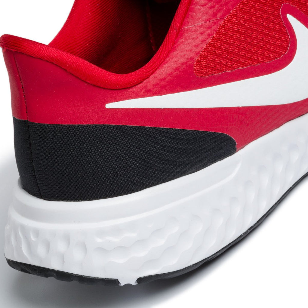 Scarpe da running rosse, nere e bianche in tessuto e similpelle con logo Nike Revolution 5
