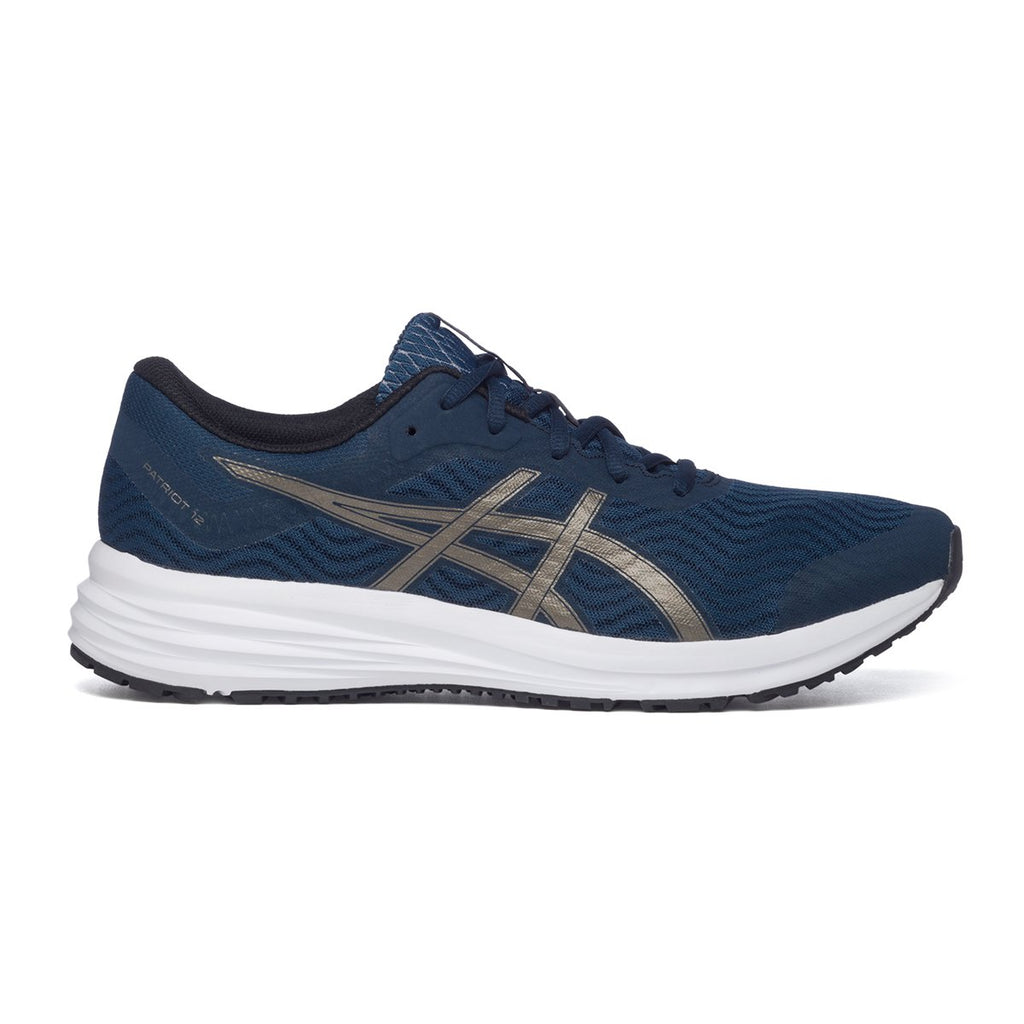 Scarpe da running blu con strisce laterali a contrasto Asics Patriot 12