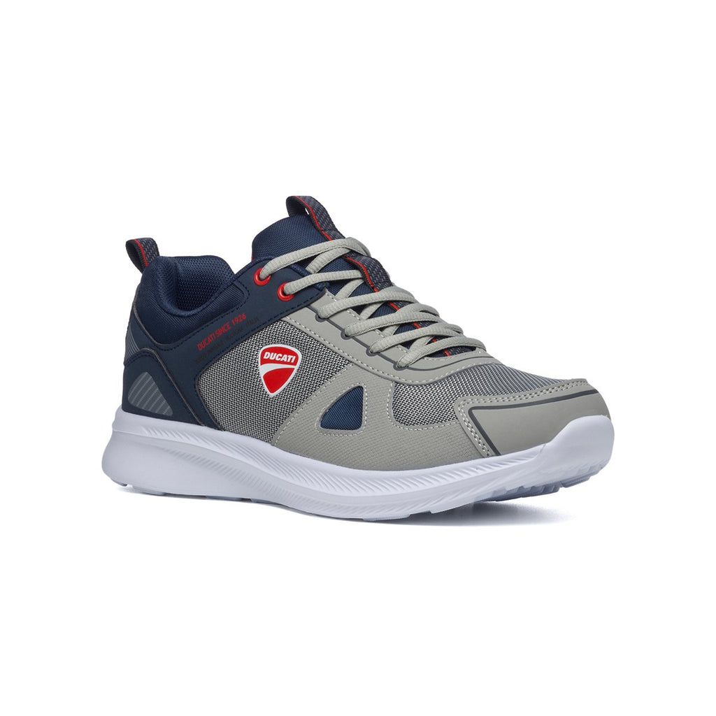 Sneakers grigie e blu in similpelle e tessuto con logo laterale Ducati Adrien