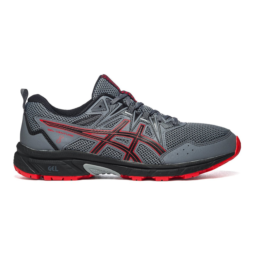 Scarpe da running grigie in tessuto mesh e similpelle con dettagli rossi Asics Gel-Venture 8