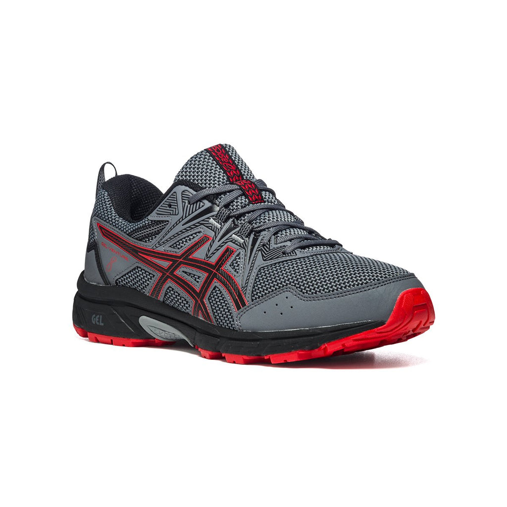 Scarpe da running grigie in tessuto mesh e similpelle con dettagli rossi Asics Gel-Venture 8