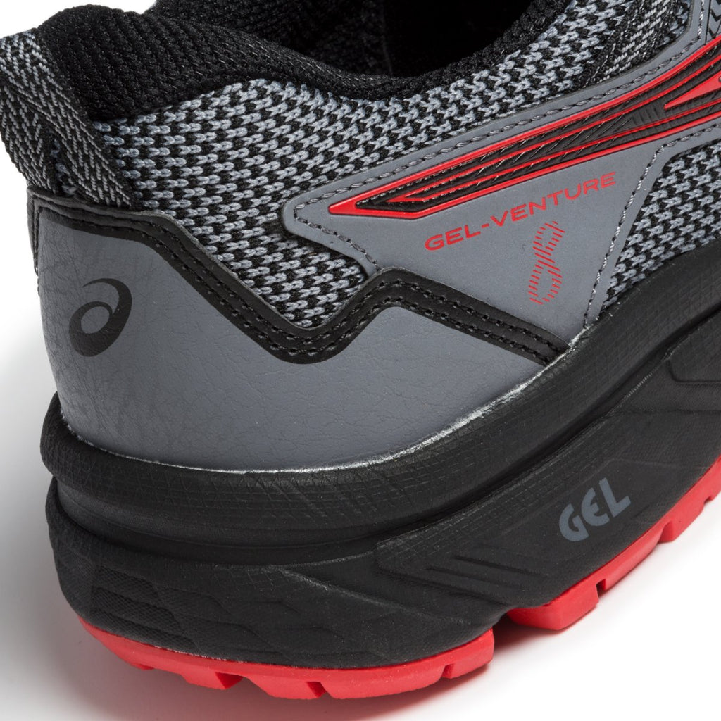 Scarpe da running grigie in tessuto mesh e similpelle con dettagli rossi Asics Gel-Venture 8