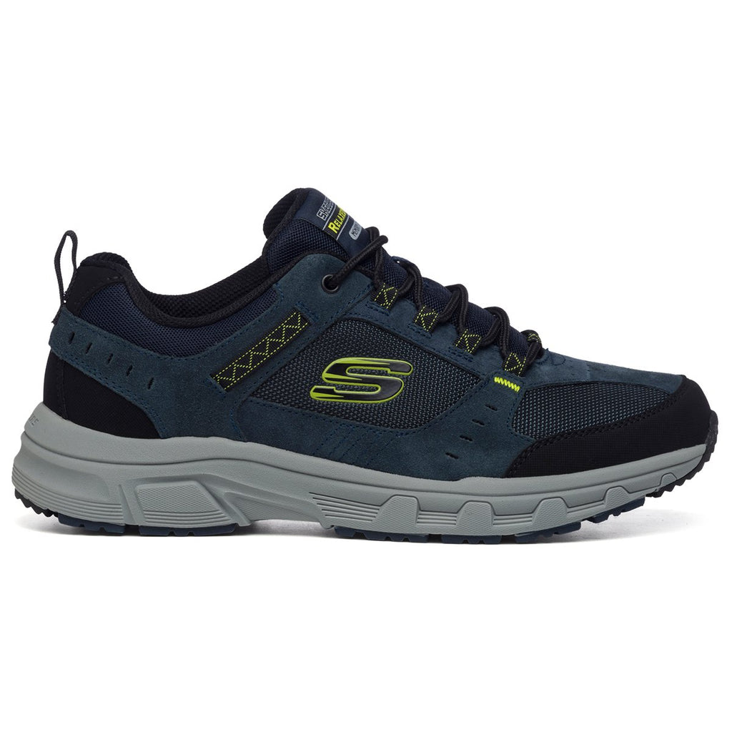 Scarpe da running blu in pelle e tessuto mesh con soletta Memory Foam Skechers Oak Canyon