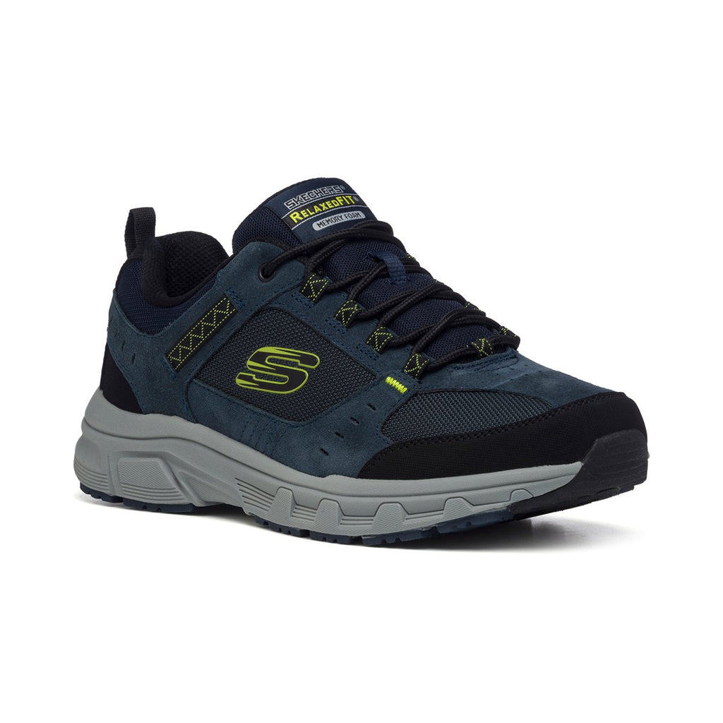 Scarpe da running blu in pelle e tessuto mesh con soletta Memory Foam Skechers Oak Canyon