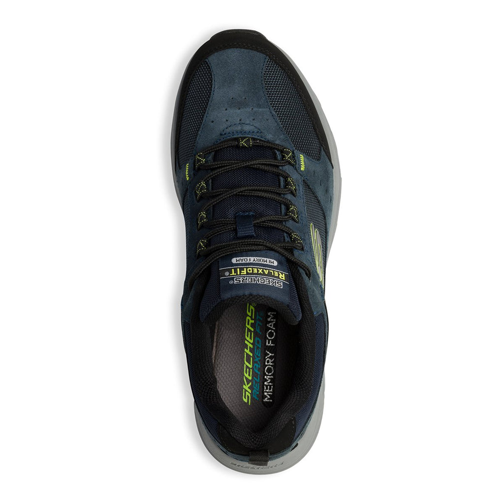Scarpe da running blu in pelle e tessuto mesh con soletta Memory Foam Skechers Oak Canyon