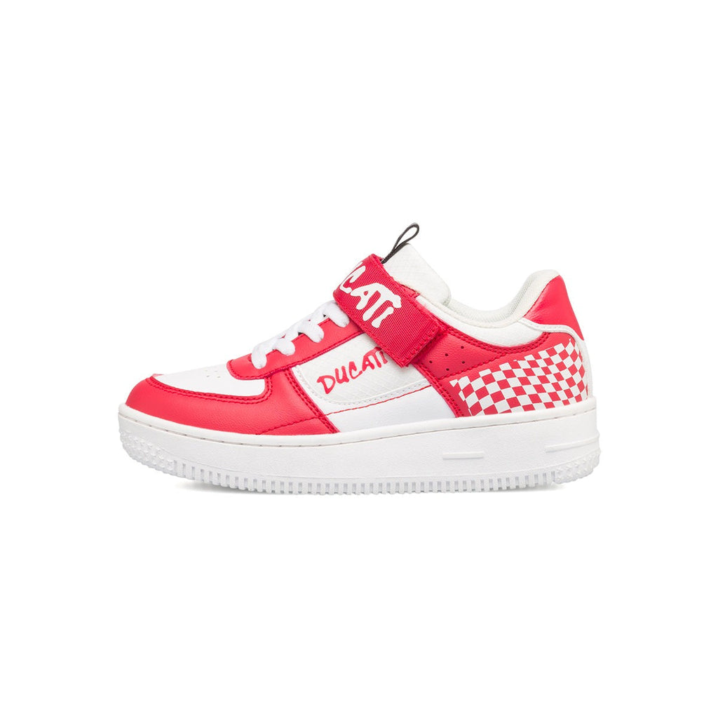 Sneakers rosse e bianche da bambino con bandiera a scacchi Ducati Valencia 3 PS