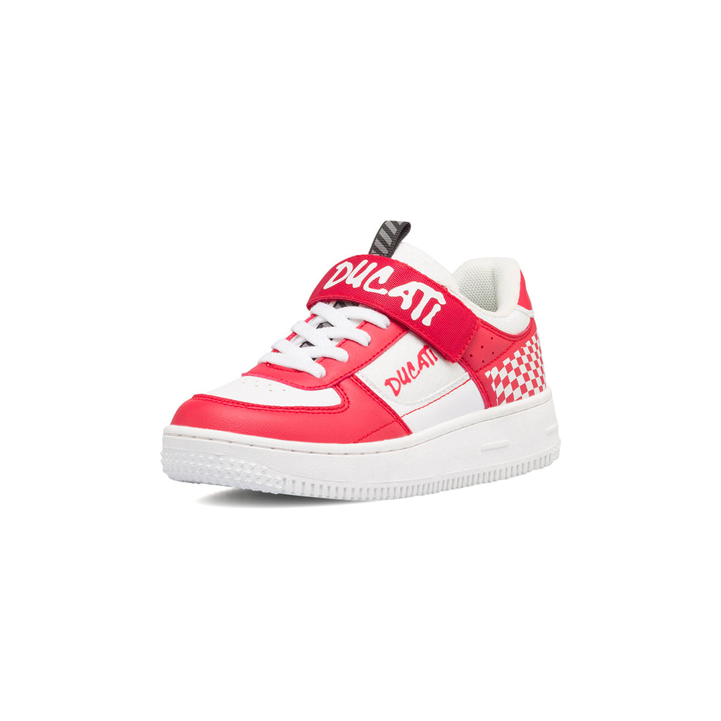 Sneakers rosse e bianche da bambino con bandiera a scacchi Ducati Valencia 3 PS