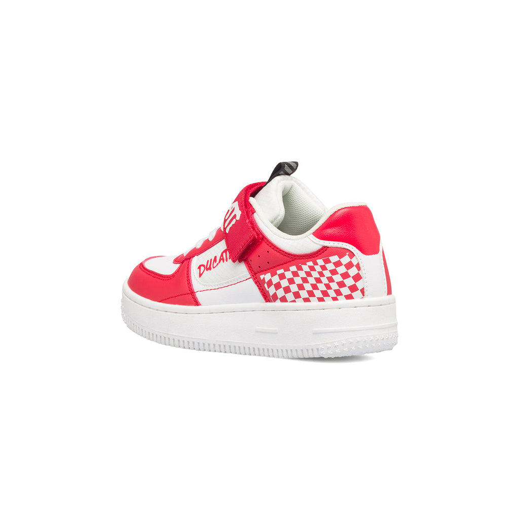 Sneakers rosse e bianche da bambino con bandiera a scacchi Ducati Valencia 3 PS