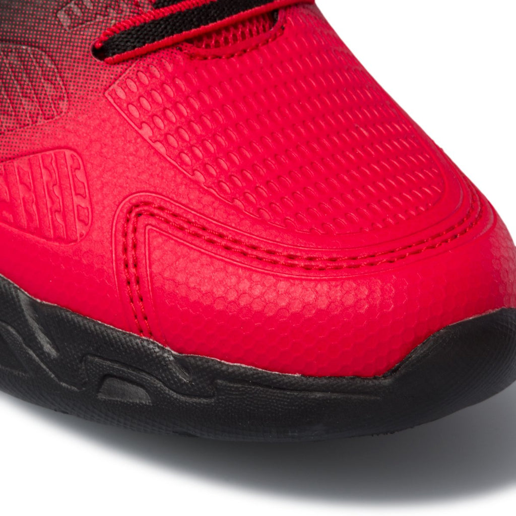 Sneakers rosse e nere con luci sulla suola Ducati