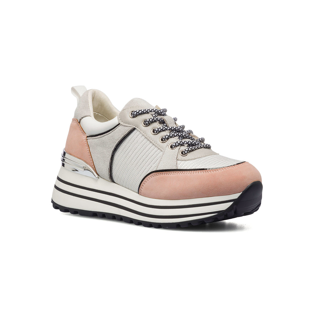 Sneakers grigie e rosa da donna con zeppa 5 cm Lora Ferres