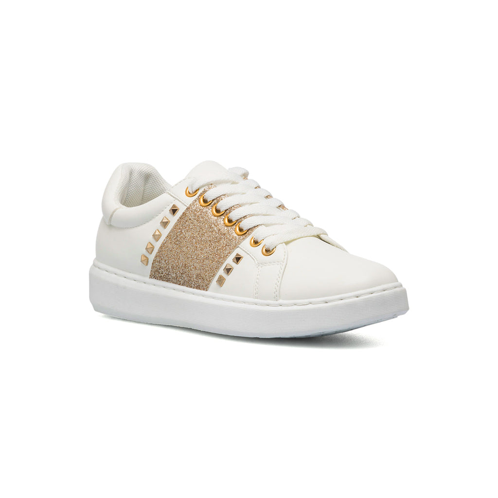 Sneakers da donna bianche con fascia glitter oro Lora Ferres