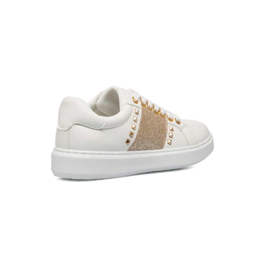 Sneakers da donna bianche con fascia glitter oro Lora Ferres