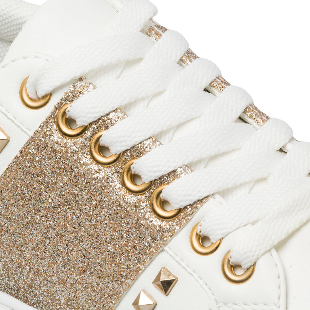 Sneakers da donna bianche con fascia glitter oro Lora Ferres