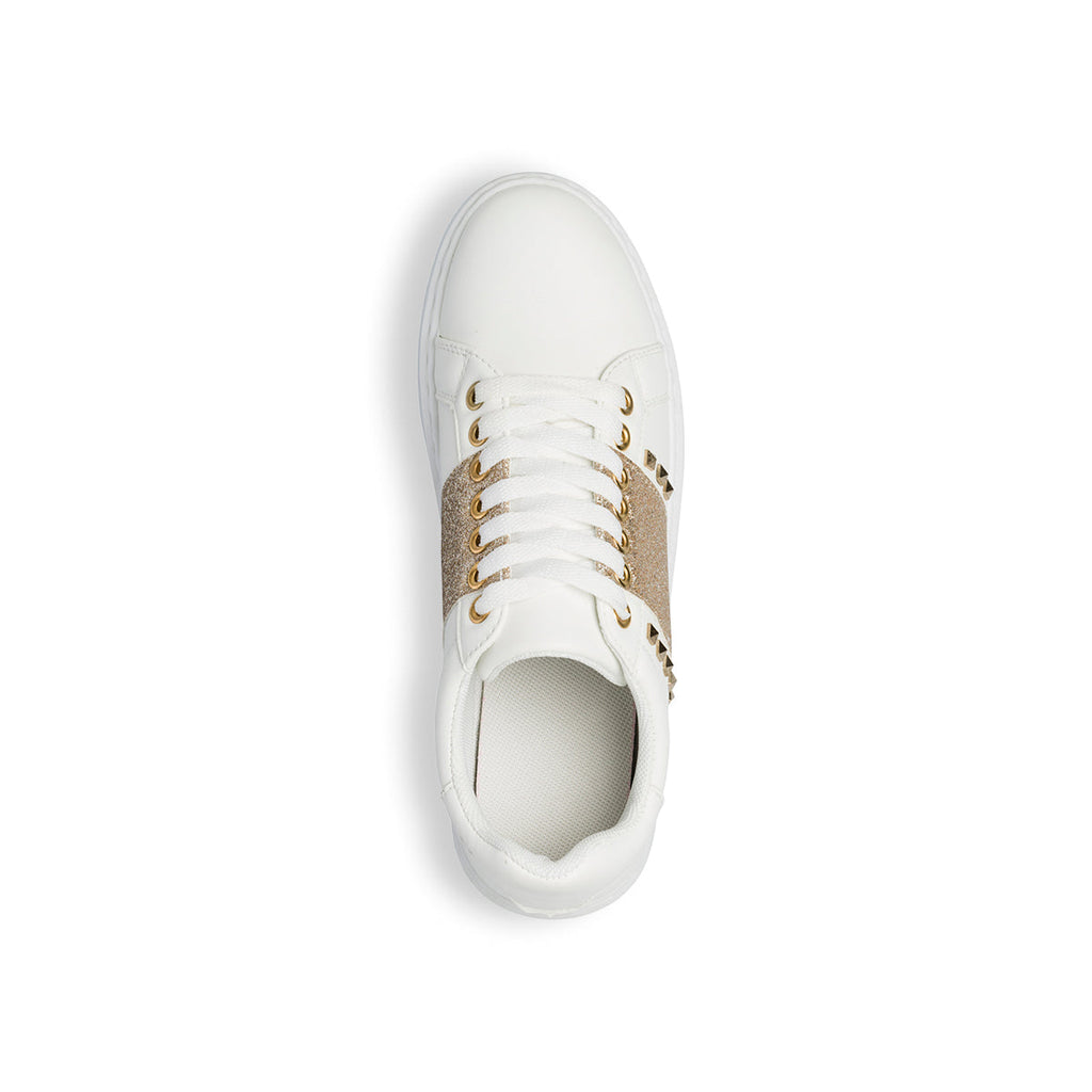 Sneakers da donna bianche con fascia glitter oro Lora Ferres