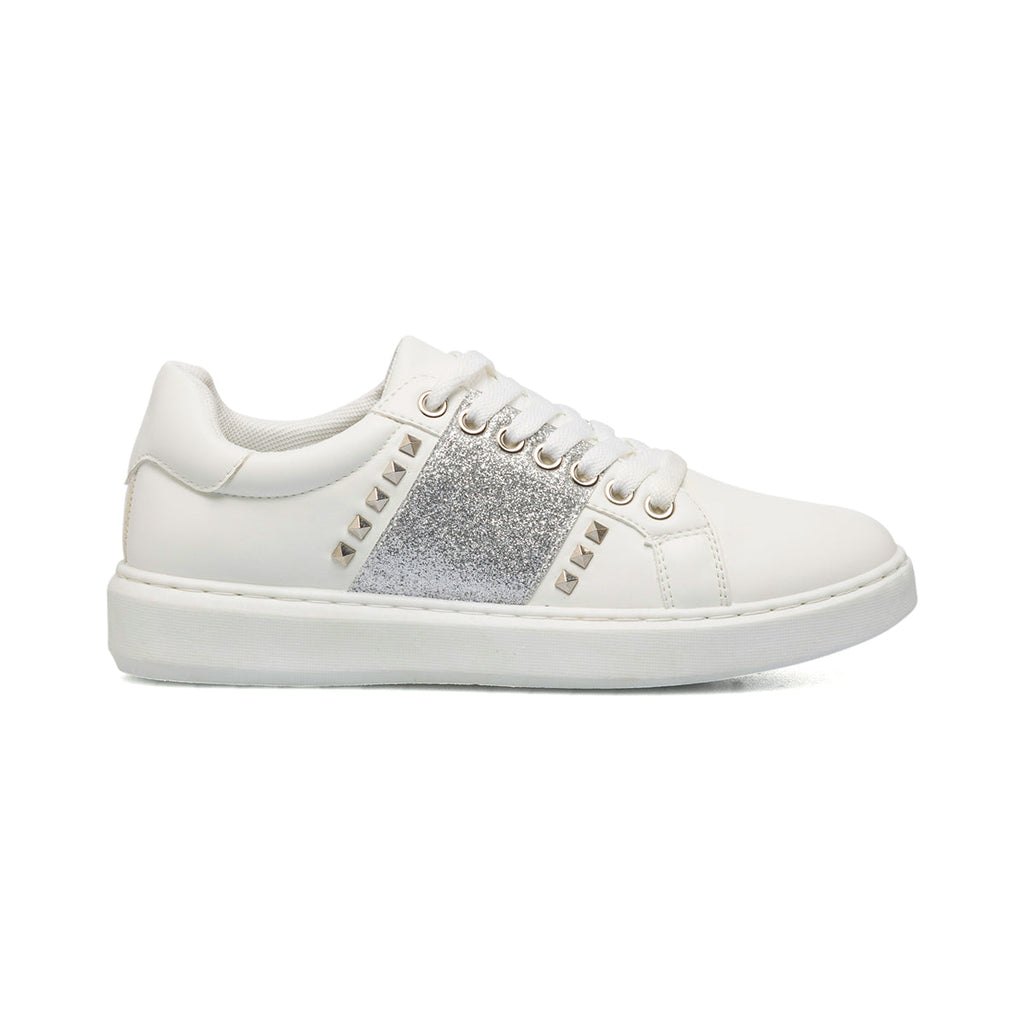 Sneakers da donna bianche con fascia glitter argento Lora Ferres