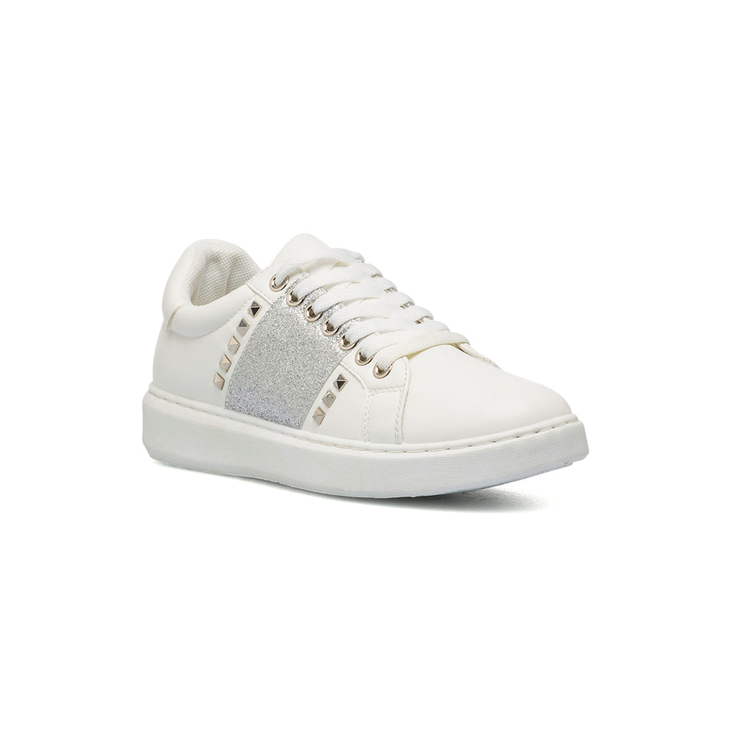 Sneakers da donna bianche con fascia glitter argento Lora Ferres