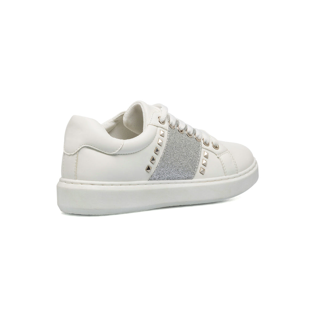 Sneakers da donna bianche con fascia glitter argento Lora Ferres