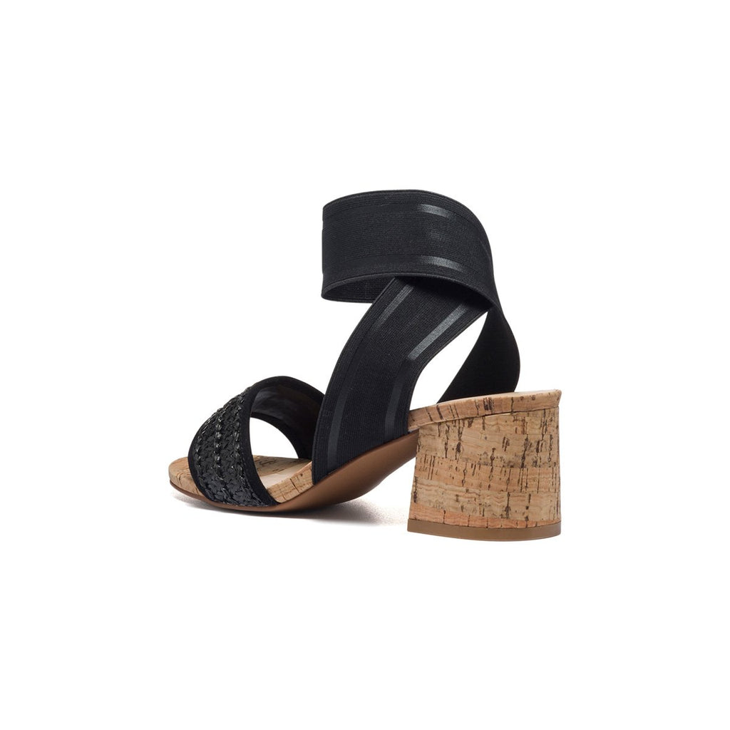 Sandali neri con fascia elastica e tacco in sughero 5,5 cm Lora Ferres