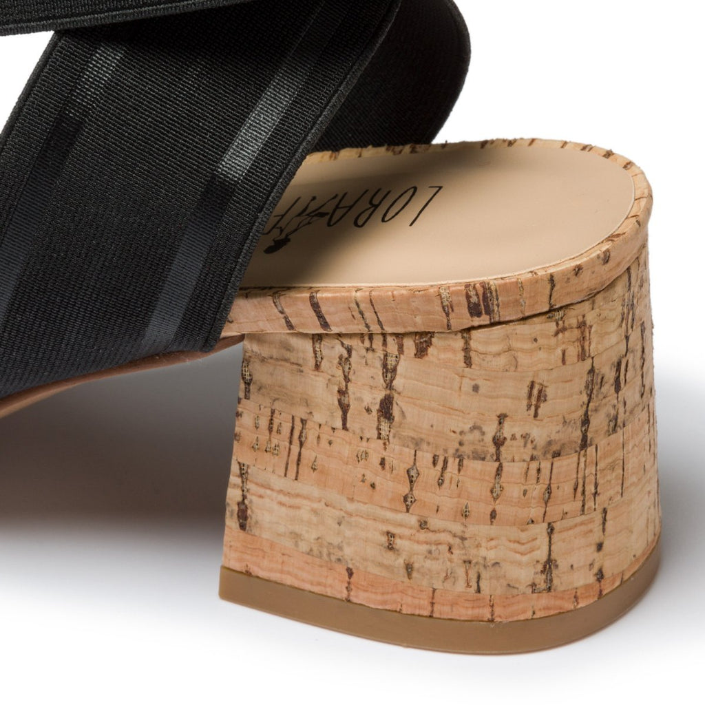 Sandali neri con fascia elastica e tacco in sughero 5,5 cm Lora Ferres
