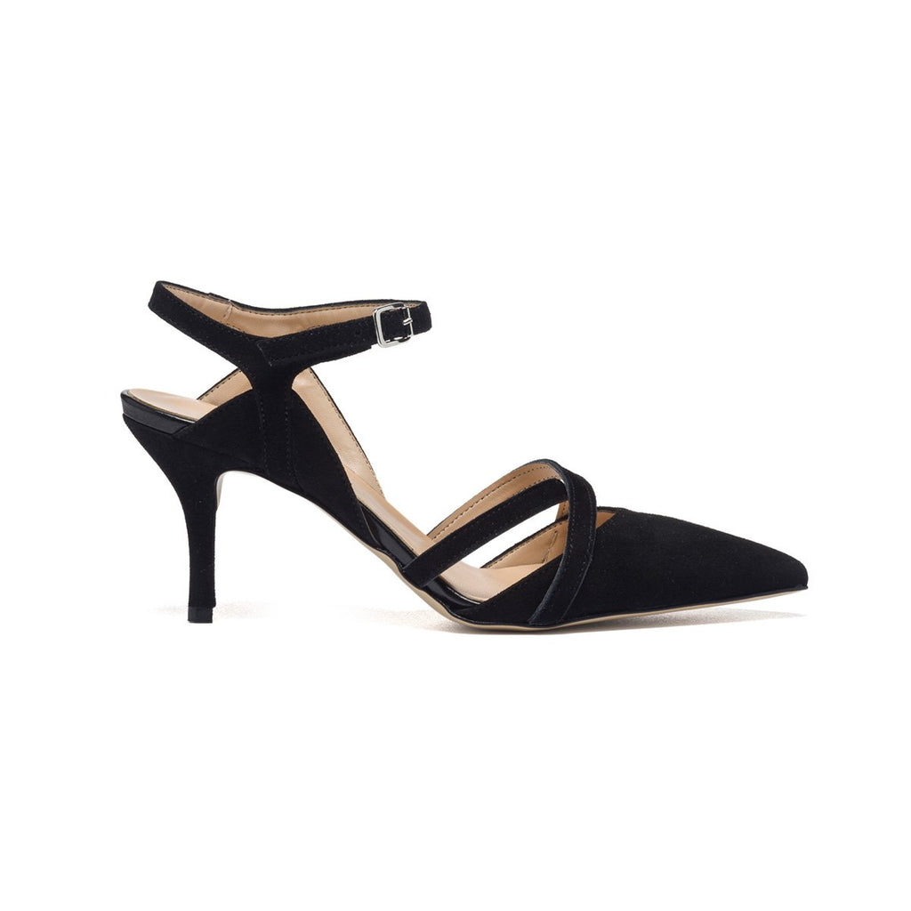 Décolleté slingback nere in pelle con tacco 7 cm Primopiano