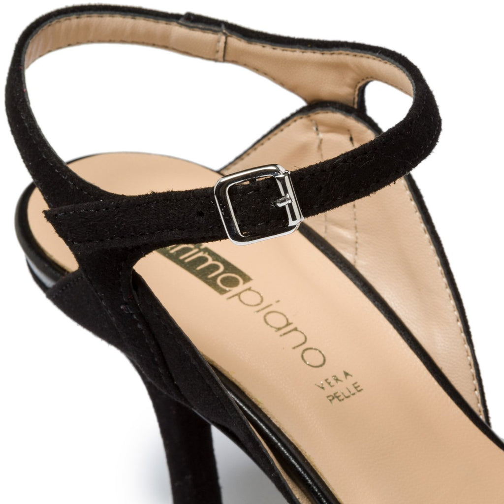 Décolleté slingback nere in pelle con tacco 7 cm Primopiano