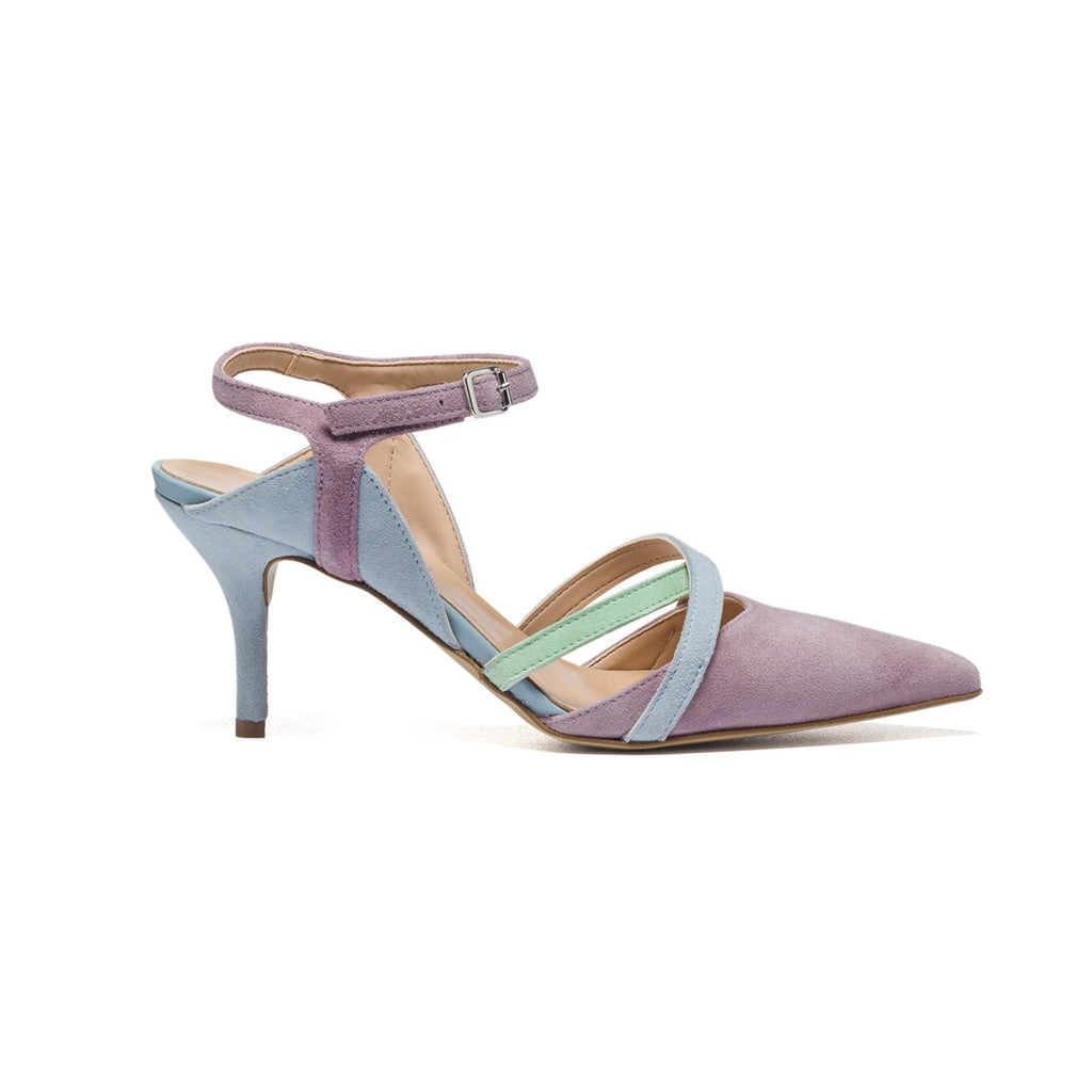 Décolleté slingback lilla e azzurre in pelle Primopiano