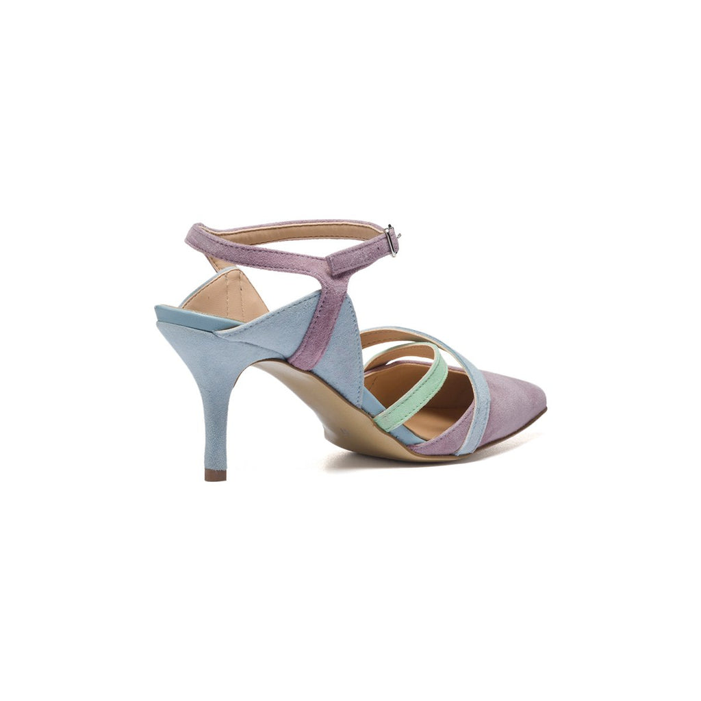 Décolleté slingback lilla e azzurre in pelle Primopiano