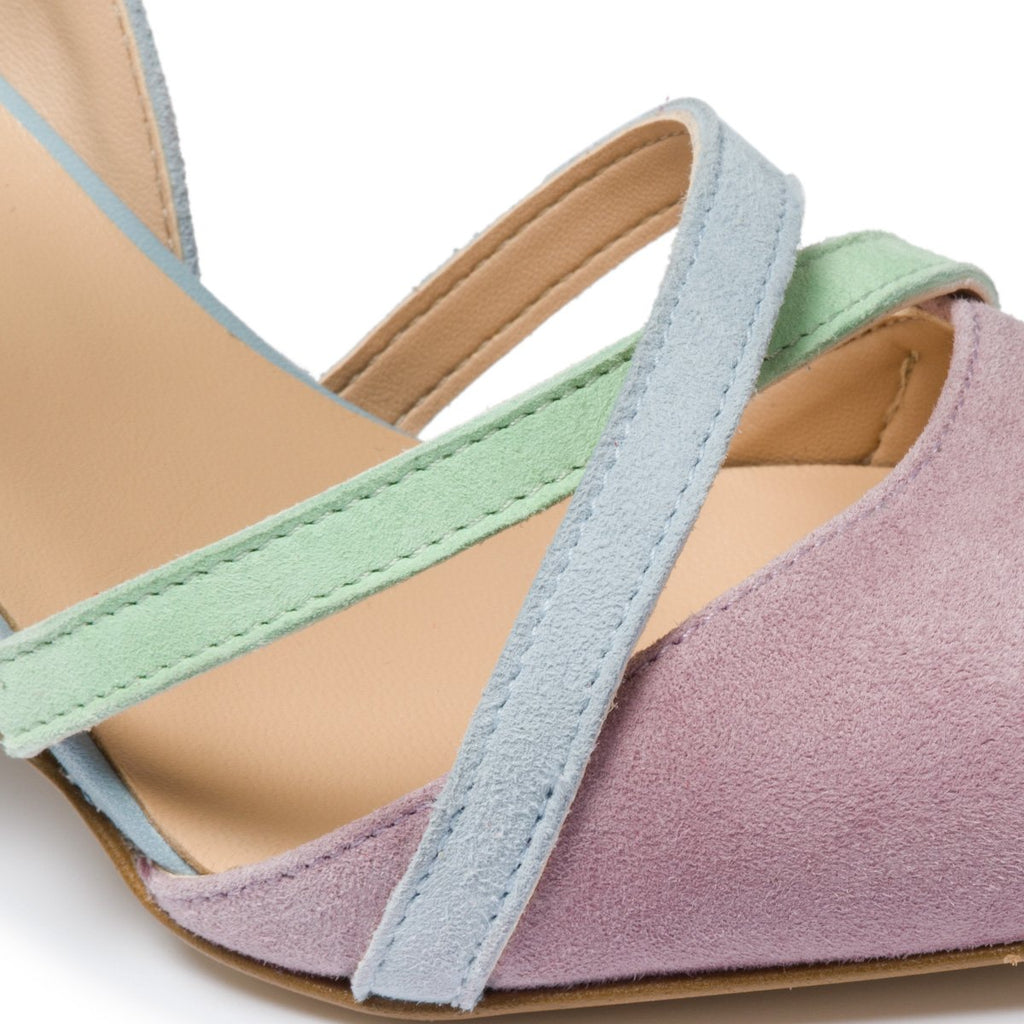 Décolleté slingback lilla e azzurre in pelle Primopiano