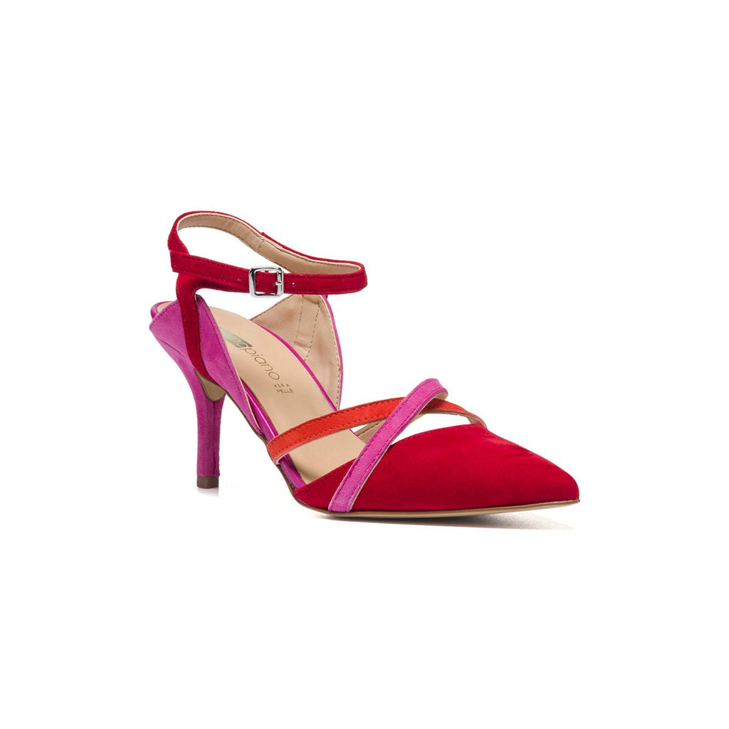 Décolleté slingback rosso e fucsia in pelle Primopiano